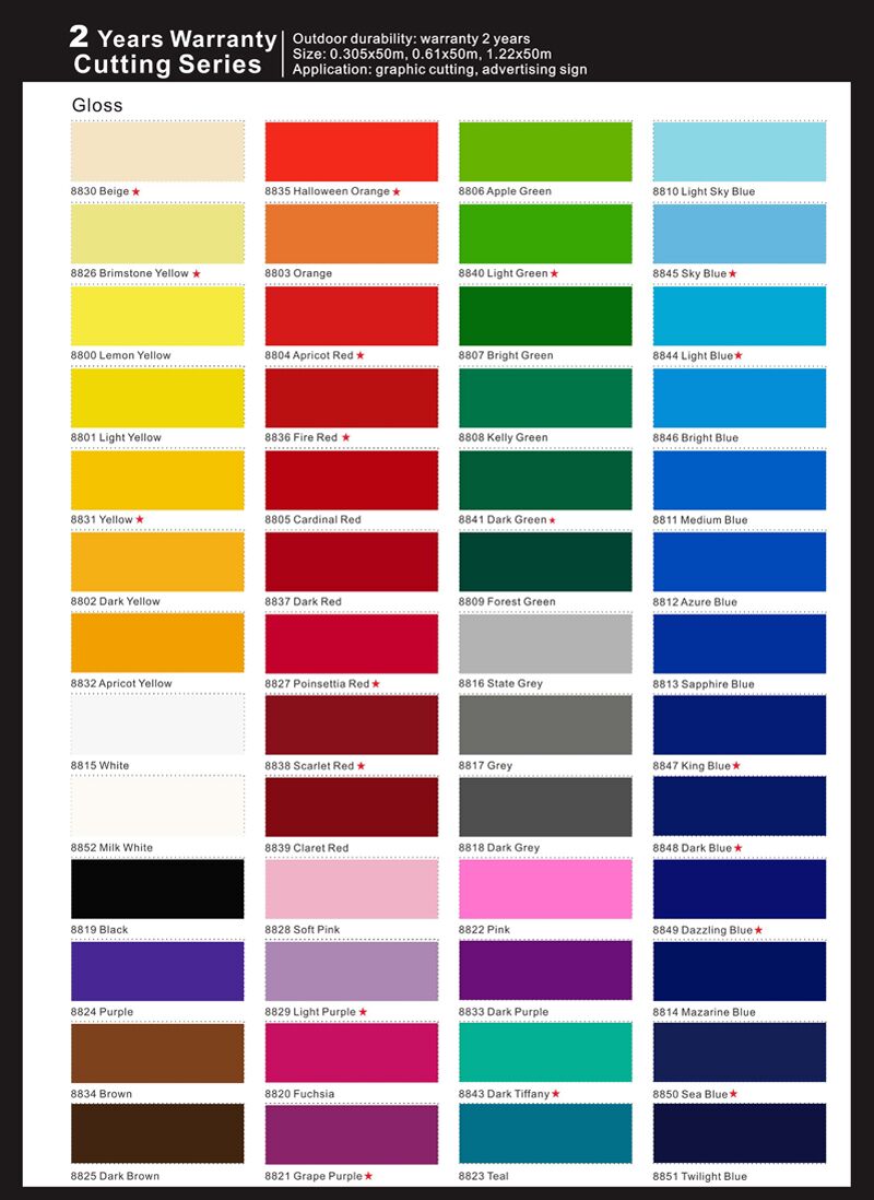 Pvc Sticker Color Chart Premium Quality Warranty 2 Years Outdoor Color No Fade Permanent ...